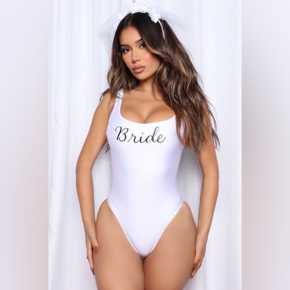 Fashion Nova NWT! White Just Married Bride One Piece Swimsuit Size 1X